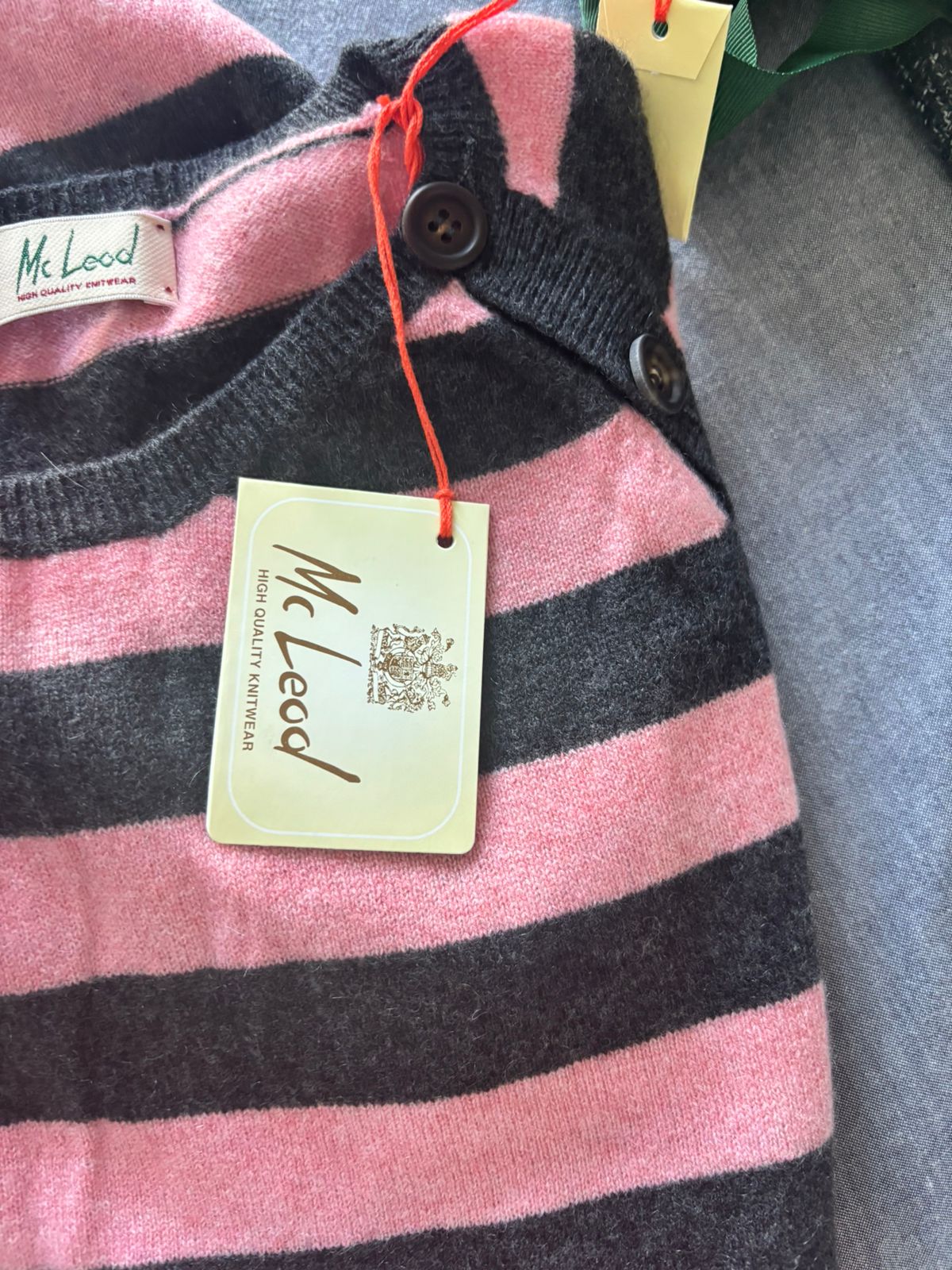 McLeod striped cashmere sweater in pink and charcoal