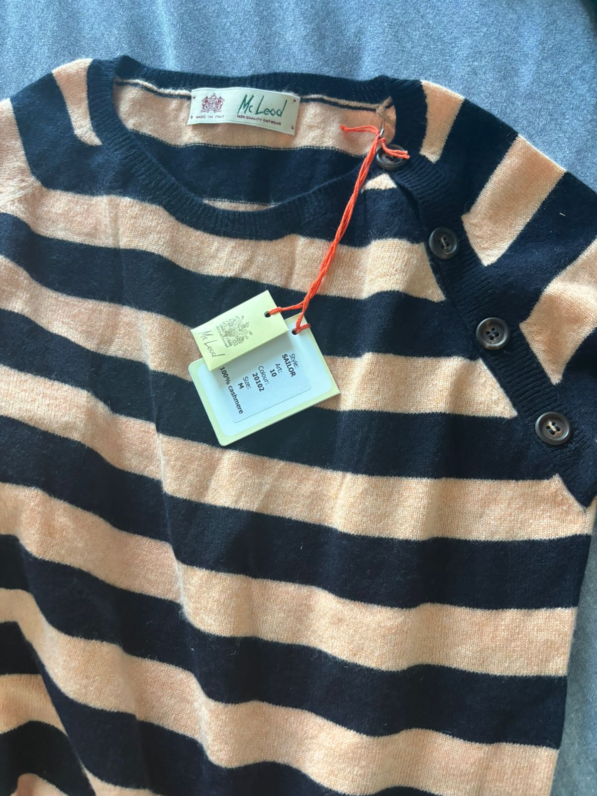 McLeod striped cashmere sweater in camel and black